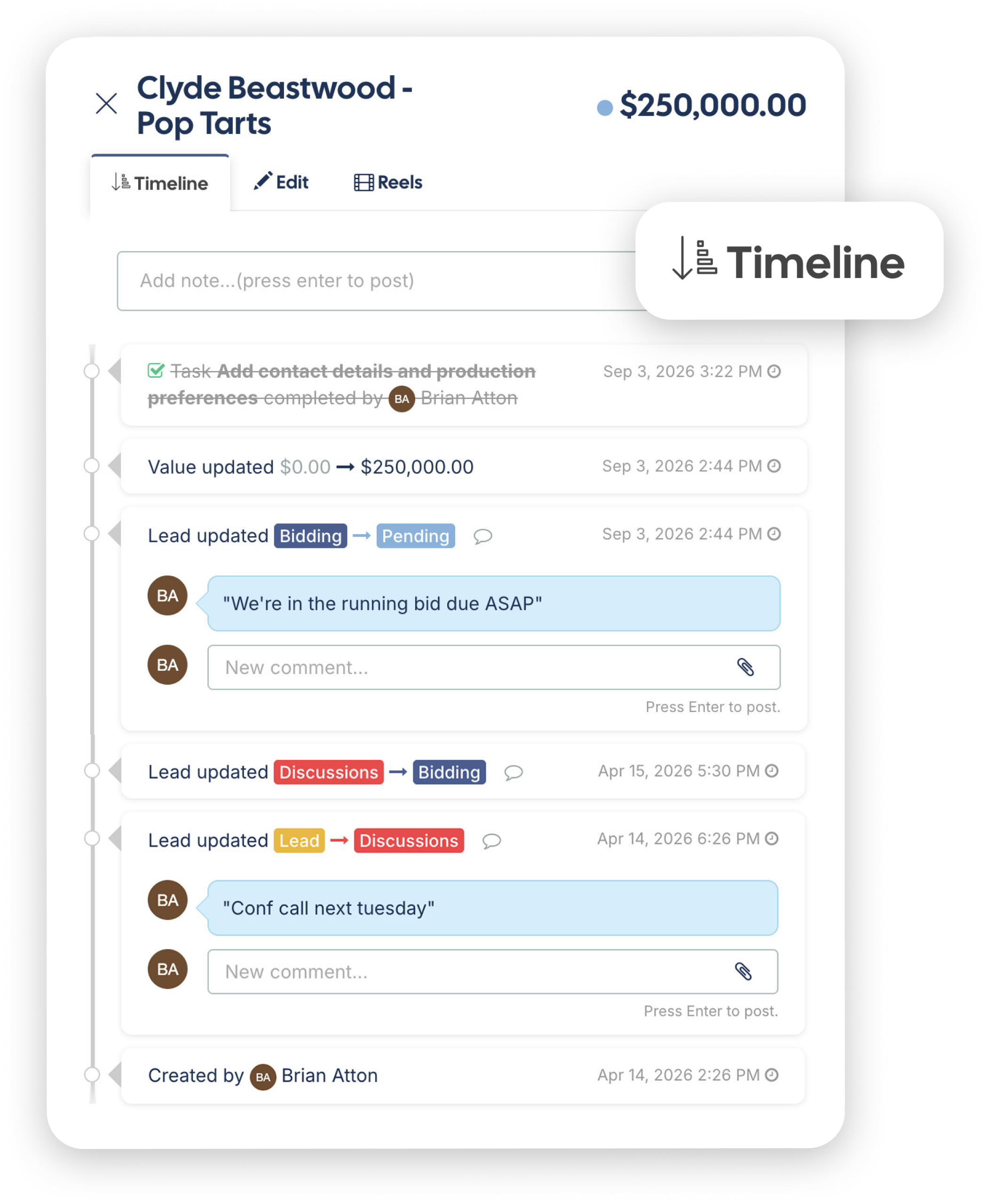 Track the timeline